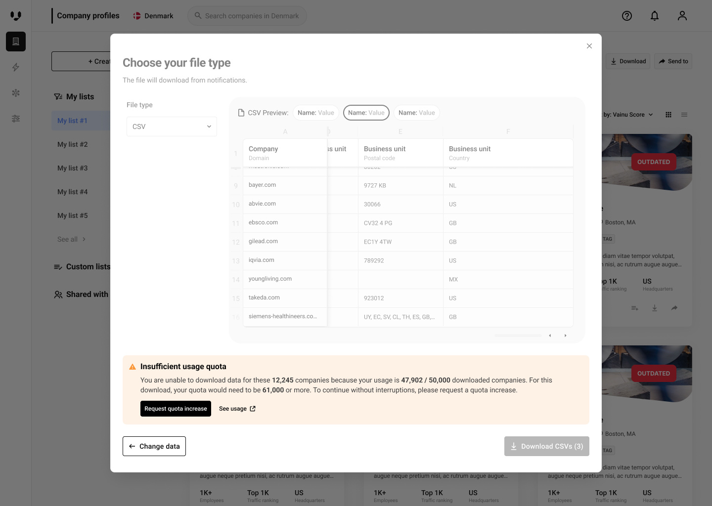 CSV download going over quota